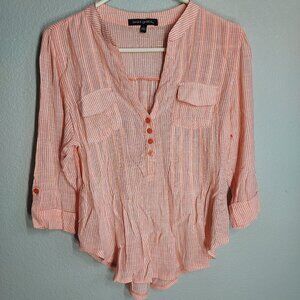 Ava & Grace Lightweight Peach White Striped Blouse - Small